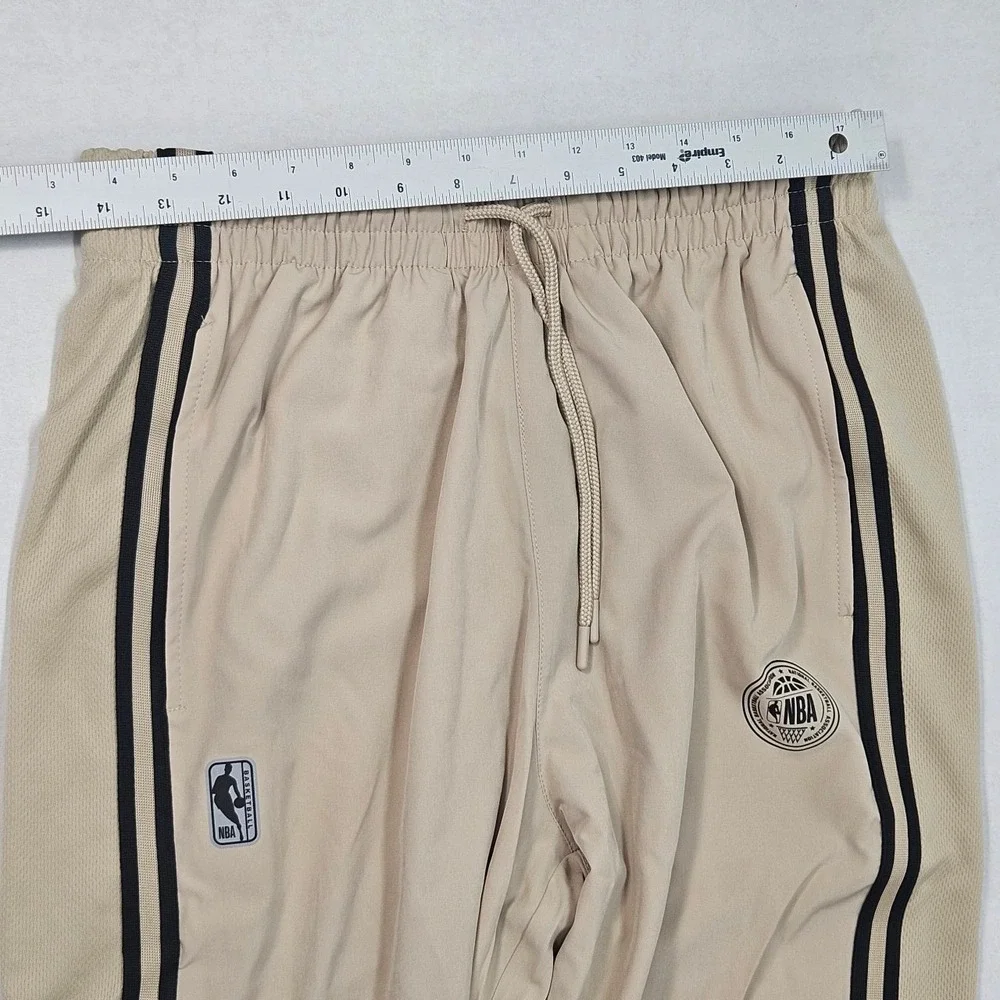 NBA Men's Beige Track Jogger Pants Logo Side Stripes‎ Size Small Zip Ankle Cuff